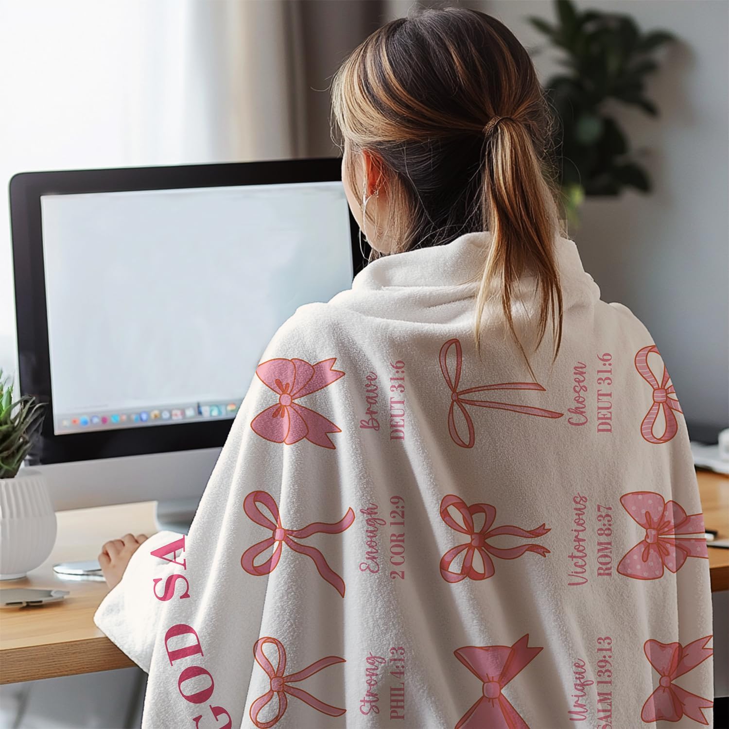 Christian Gifts for Women, Pink Bow Christian Inspirational Religious Throw Blanket Gifts for Women Girl Friendship Mom Daughter, God Says I Am Soft Fluffy Flannel Blanket, 50x60inch - Image 4