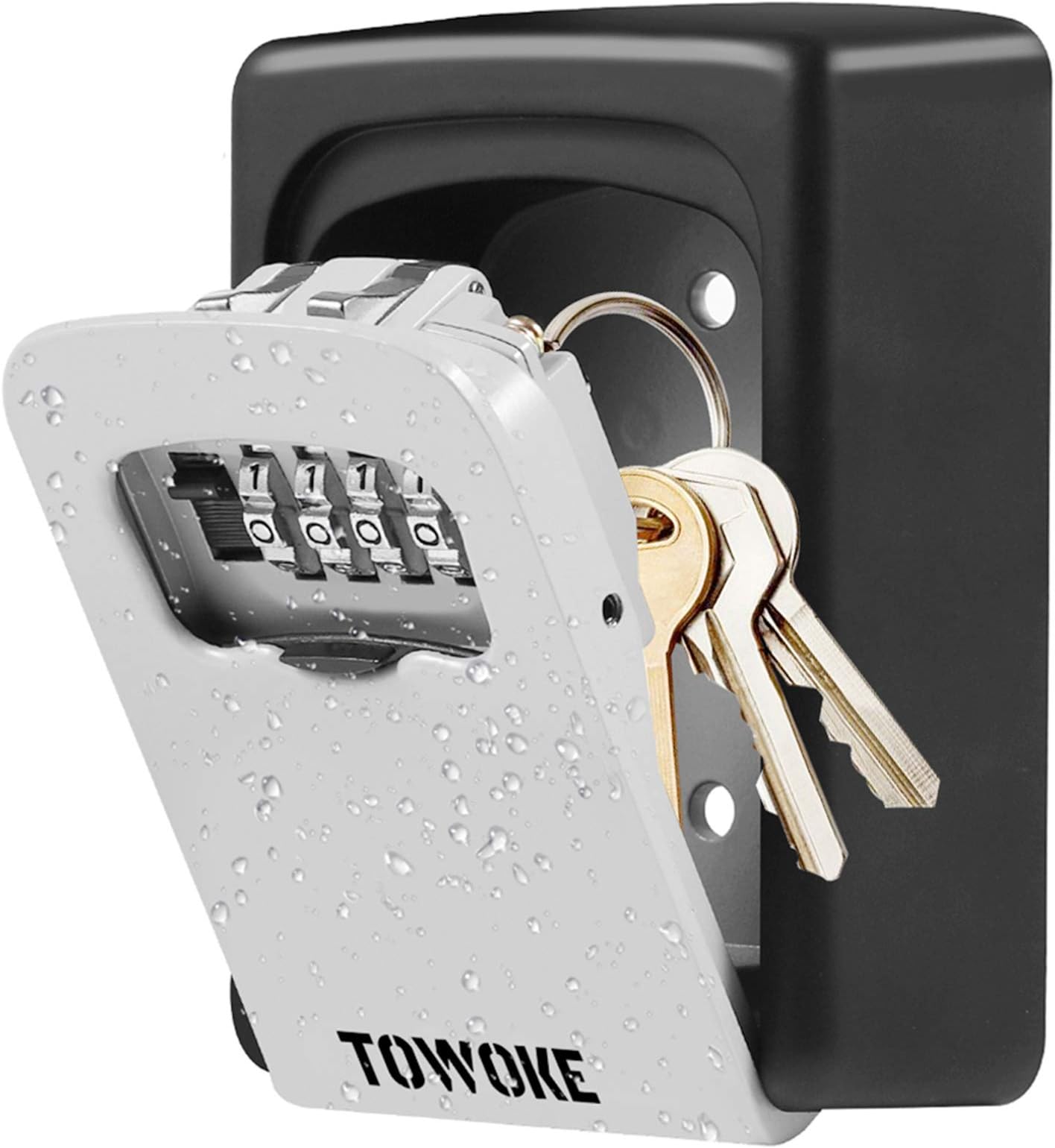 TOWOKE Key Lock Box Wall Mount Waterproof Combination Key Safe Box for Outside, Zinc Alloy Key Storage Box with Resettable Code for House Spare Keys, 5 Key Capacity - Mounting Kit Included