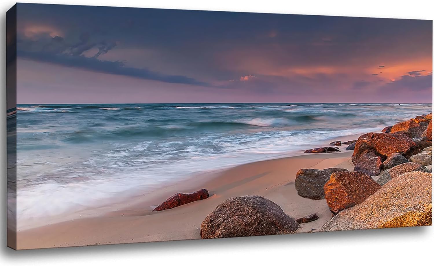 Bathroom Wall Decor White Flowers Canvas Wall Art Print Blue Beach Picture Ocean Modern Poster Coastal Seascape Painting Floral Daisy Artwork for Office Bedroom 20"x20"