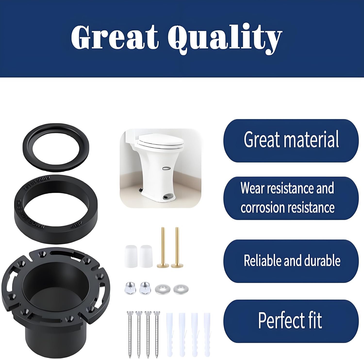RV Toilet Seal and 3'' Floor Flange Kit for RV 300 310 320 Series Toilets, RV Toilet Flange Seal Kit Replaces 385345892 Flange 385311658 Flush Ball Seal and 385311652 Base Seal Gasket, 3 in 1