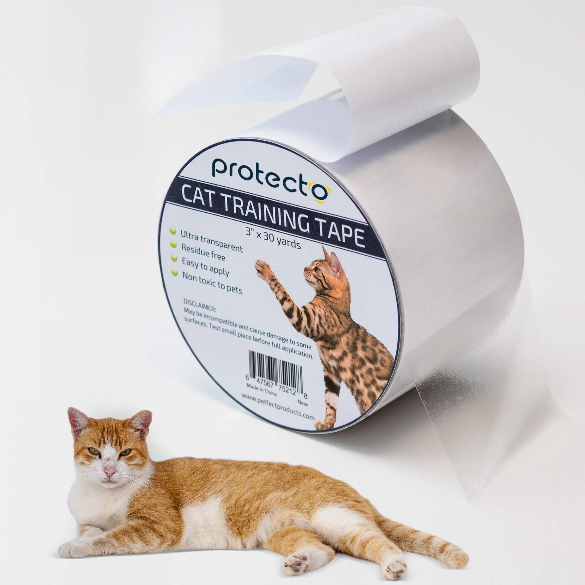 PROTECTOCat Training Tape - 3-inch Cat Scratch Furniture Protector – Clear Double-Sided Sticky Repellent & Clawing Prevention for Sofa Carpet & Door – Pet Safe Scratching Deterrent for Couch Corner