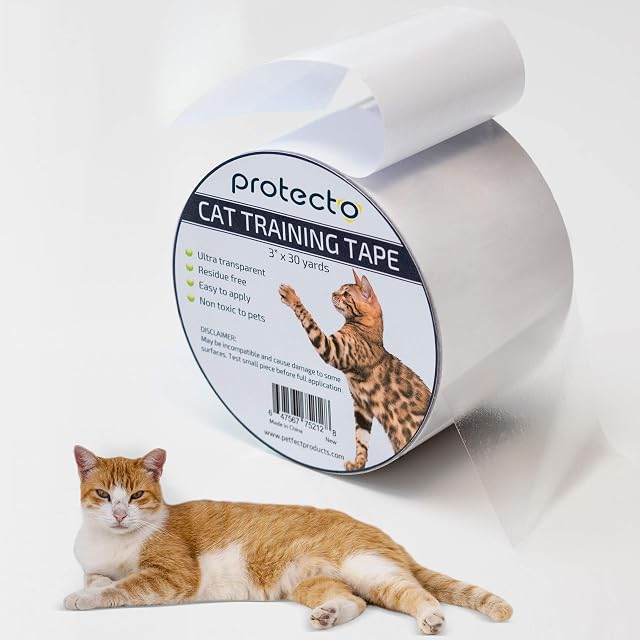 PROTECTO Cat Scratch Double Sided Tape Heavy Duty Anti-Scratch Protector for Sofas & Couches - 3" Sticky Repellent to Stop Cats Scratching Furniture, Carpet, Floor & Door  Pet Safe Sofa Corner Cover