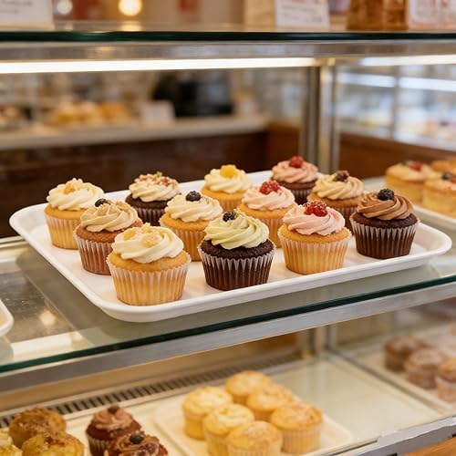 Miniatura 5 de Paquete de 6 bandejas redondas blancas para servir, bandeja de plástico para cafetería, color blanco