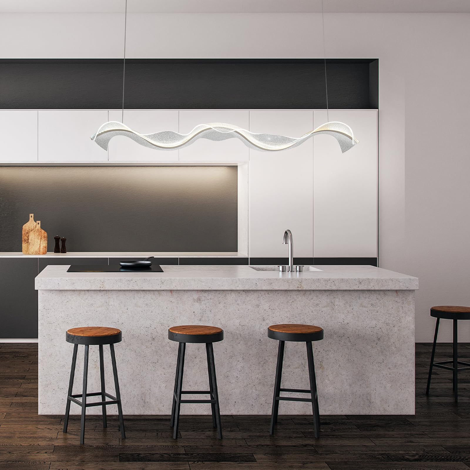 Kronleuchter, moderne LED-Pendelleuchte mit Fernbedienung, dimmbar, Esstisch-Pendelleuchte, Wellen-Deckenleuchten, verstellbar, für Kücheninsel, Schlafzimmer, Empfangshalle, Hängeleuchte