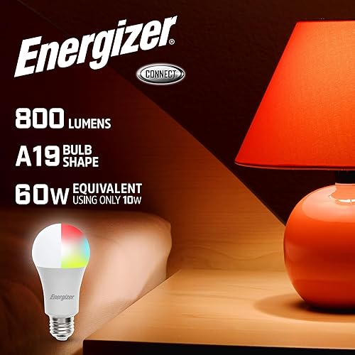Vista 13 de Energizer Connect Smart A19 - Bombillas LED RGB blancas y multicolor con control de voz y acceso remoto a través de tu teléfono inteligente