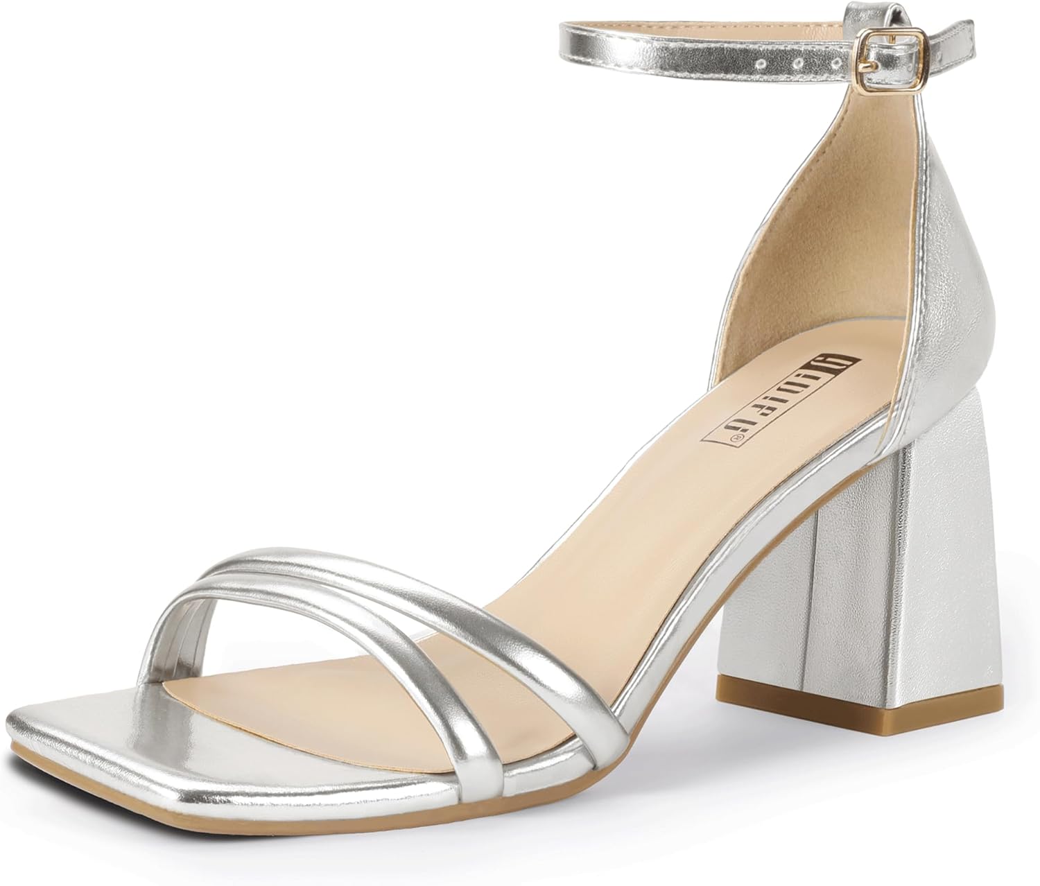 IDIFU IN3 Strappy Chunky Block Low Square Open Toe Heels Dress Shoes for Women Dressy Wedding Prom Bridal Bridesmaid Shoes Ankle Strap Heeled Sandals Comfortable Cute Trendy Short Thick Heels