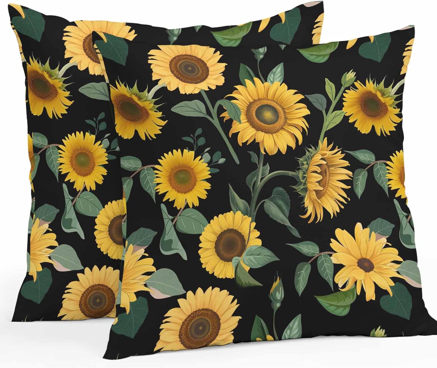 Spring Blossoms Sunflowers Outdoor Pillow Covers Set of 2,Decorative Waterproof Throw Pillow Case, Yellow Floral Boho Leaf Plant Cotton Linen Soft Cozy Cushion Pillowcases