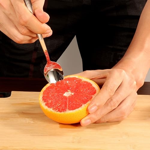 Miniatura 5 de Juego de 5 cucharas de pomelo, juego de utensilios de cuchara de pomelo de acero inoxidable, borde dentado y mango de calibre grueso, herramienta