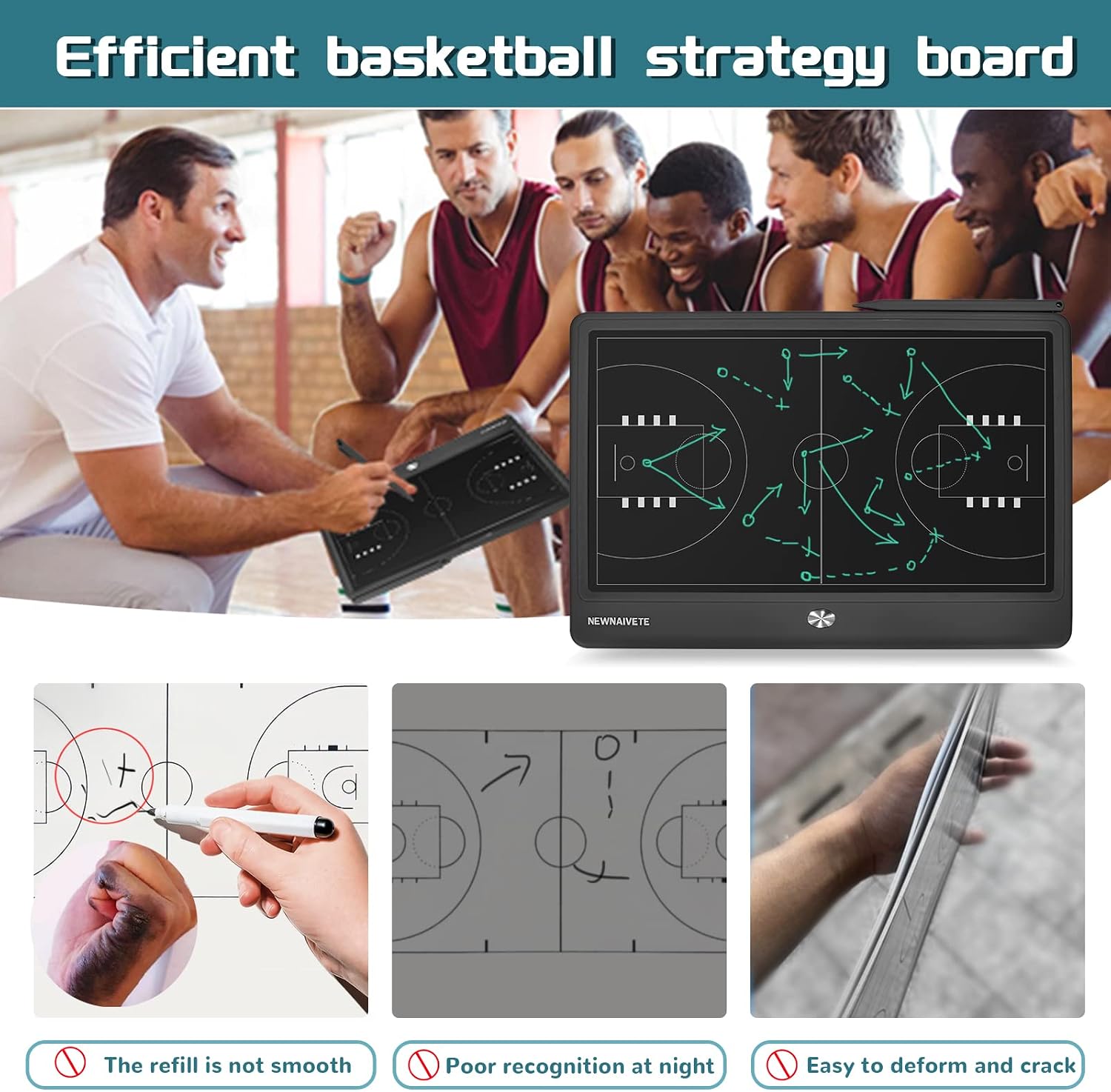 Rechargeable Electronic Basketball Coaching Board - Baskball Tactical Coach Board with Stylus Pen for Coaches Marker Training Writing Digital Basketball Training Equipment