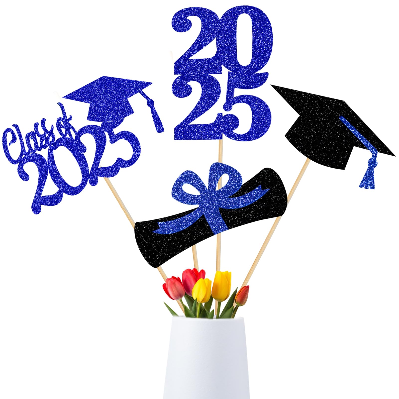 Jetec 3-Pack Graduation Table Centerpieces - Glitter Foil Cap & Certificate Decor For 2025 Grad Party (Blue) - View #5