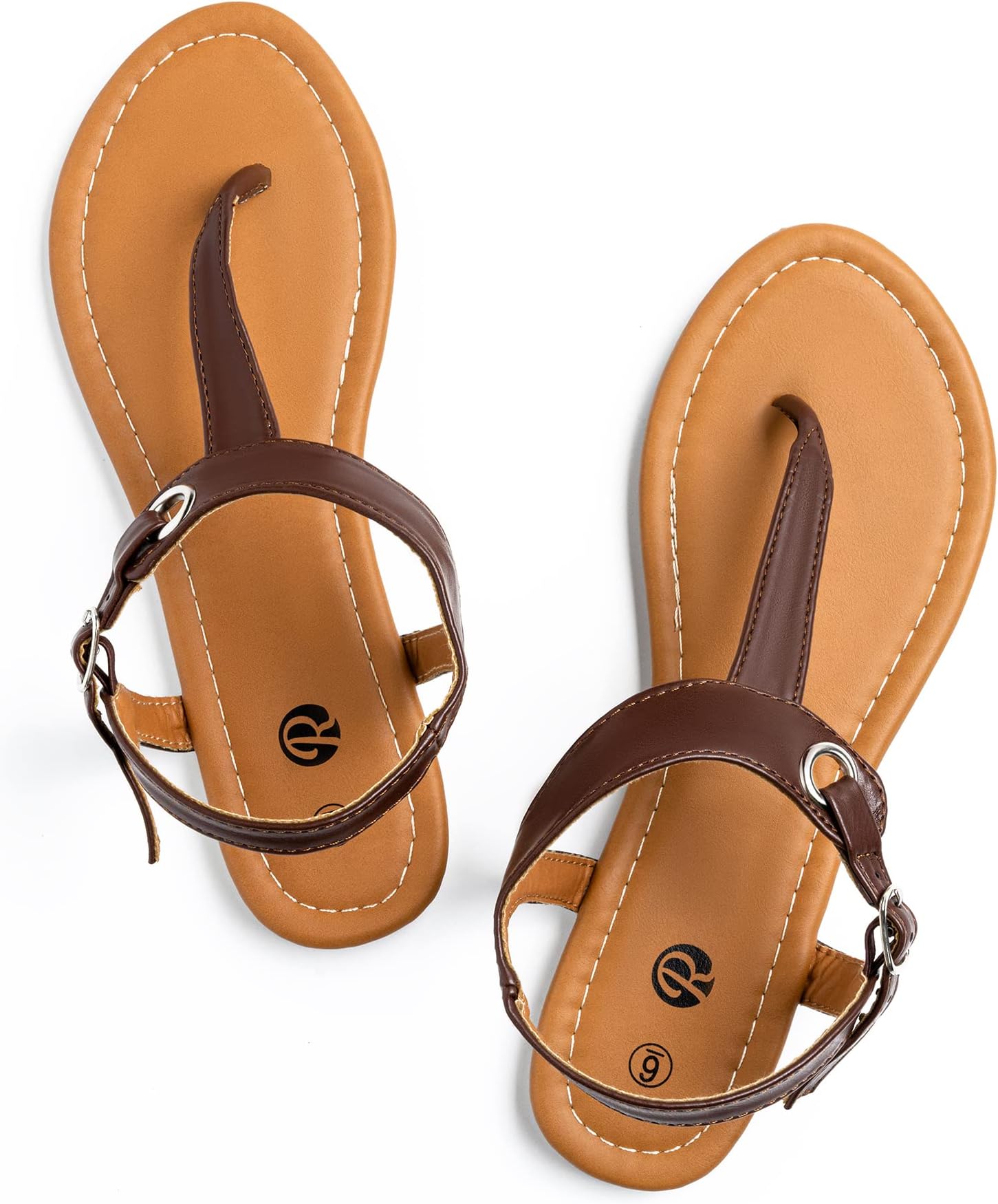 Flat Thong Sandals with T-Strap and Adjustable Ankle Buckle for Women