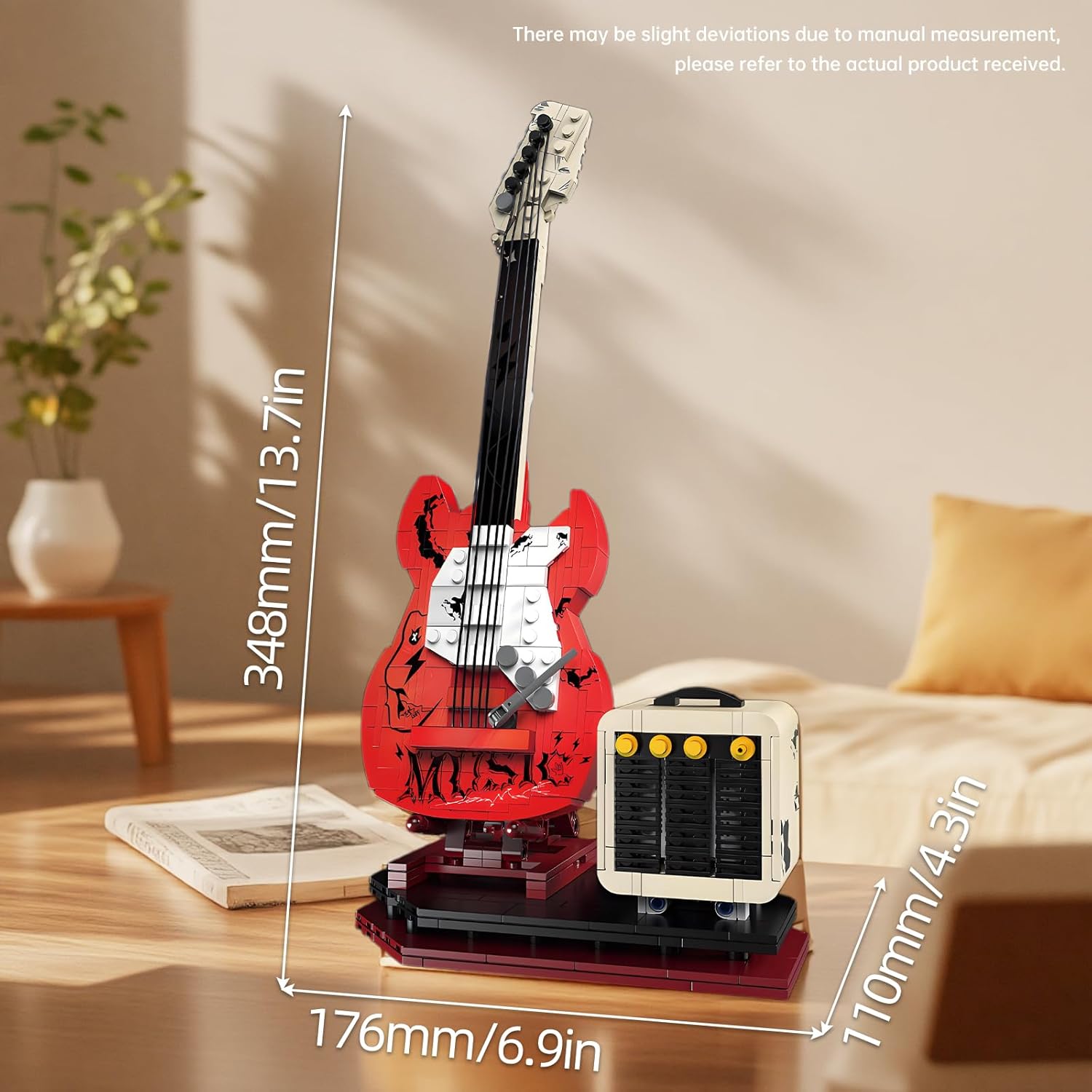 HJPLPXH Rock Guitar Interactive Building Block Set, Creative Construction Model Toy with Display Stand, DIY Collectible for Home Decor, for Adults (No Bluetooth Function)
