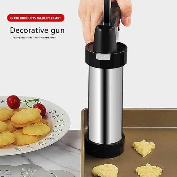 Cookie Press Gun Kit, Stainless Steel Cookie Press for Baking, Christmas DIY Cookies Press Maker Set with 13 Discs and 8 Icing Tips, Multifunctional Detachable Cookie Maker Machine for Biscuits