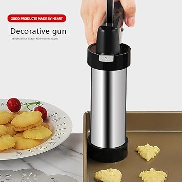 Cookie Press Gun Kit, Stainless Steel Cookie Press for Baking, Christmas DIY Cookies Press Maker Set with 13 Discs and 8 Icing Tips, Multifunctional Detachable Cookie Maker Machine for Biscuits
