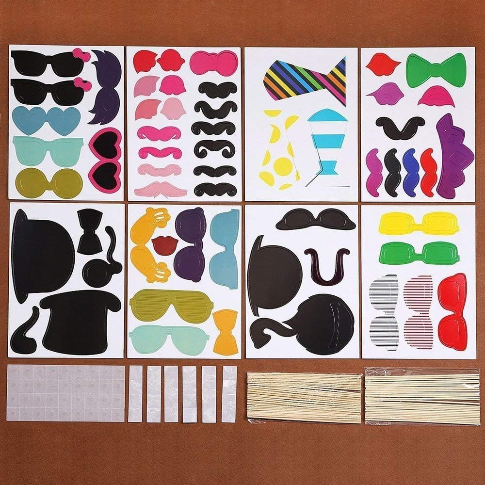 Party Props for Photo Booth Birthday Wedding Kids Adult Prom 58 Pcs, DIY Funny Skywoo Costumes with Mustache on a stick, Hats, Glasses, Mouth, Bowler, Bowties : Home & Kitchen