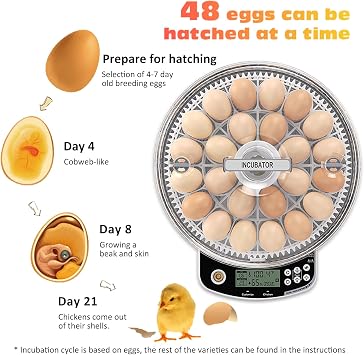 48 Incubators for Hatching Eggs, Egg Incubator with Automatic Egg Turning and Humidity Control, Intelligent Egg Incubator with Automatic Temp. Adjustment