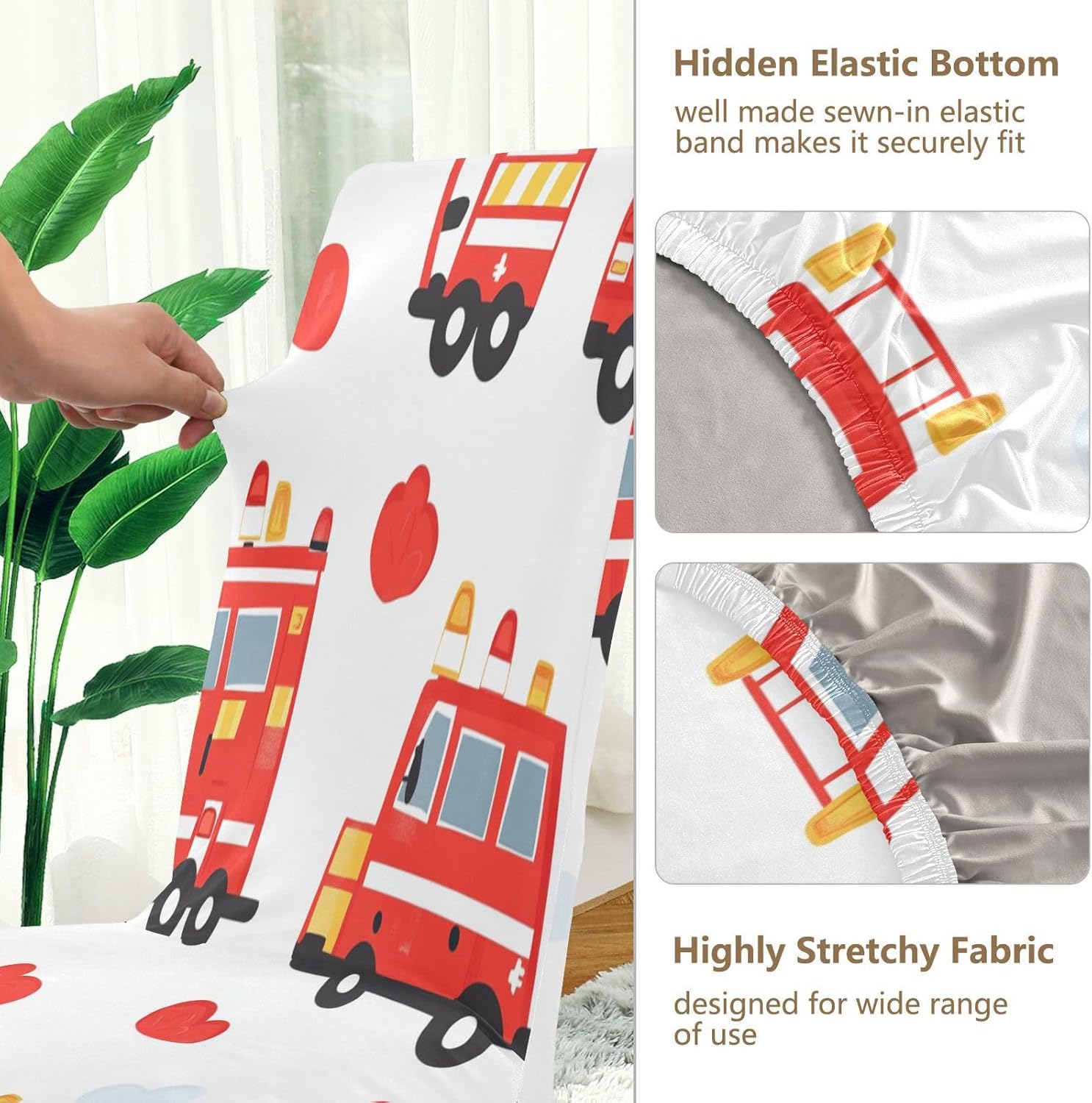 ALAZA Chair Covers for Dining Room, Cartoon Cute Fire Truck Stretch Chair Cover Sets Chair Protector Removable Washable for Ktichen Restaurant Hotel