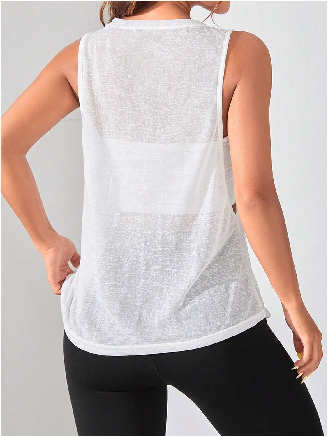 OYOANGLE Women's Sheer Sleeveless Crew Neck Sports Tank Top Sleeveless Athletic Workout Shirts - Image 2