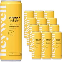 Heywell Sparkling Adaptogenic Water Energy and Focus, Lemon Fizz Flavor 12 Fluid Ounce (Pack of 12) - Caffeinated, Organic, Non GMO, Vegan, Gluten Free, Dairy Free