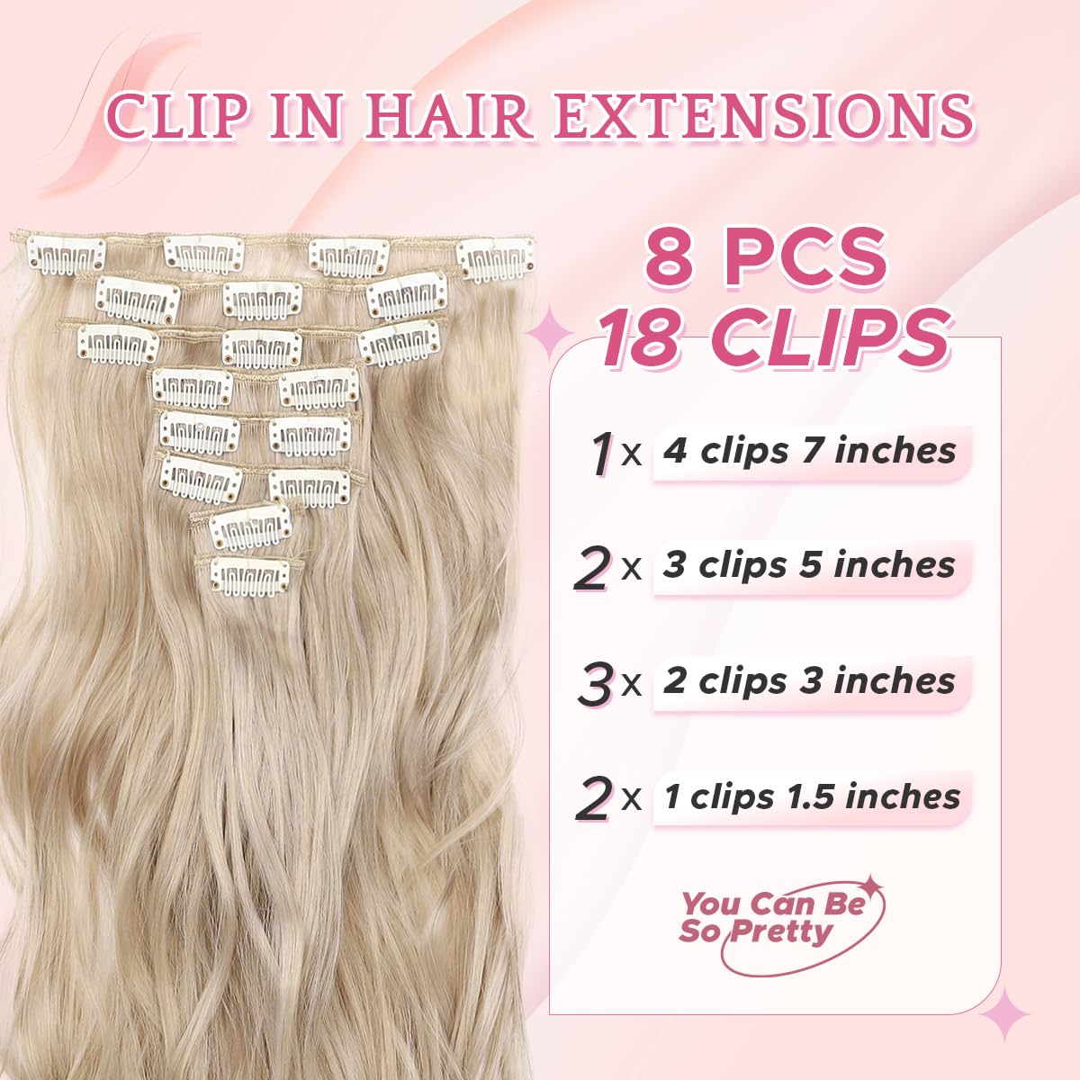 SEGO Pro Clip in Hair Extensions 8 Pcs 18 Clips Full Head Synthetic Fiber Hair Pieces for Women Curly 24 Inch (Ash Blonde & Silver Gray) - Image 2
