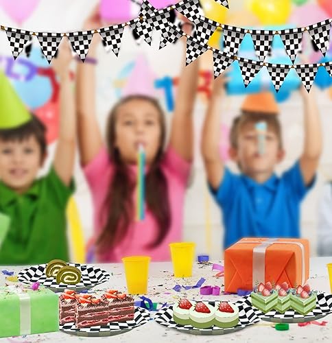 Miniatura 6 de SietDESEO 50 platos de auto de carreras de 9 pulgadas, platos de papel a cuadros blancos y negros para fiestas temáticas de carreras, cumpleaños,