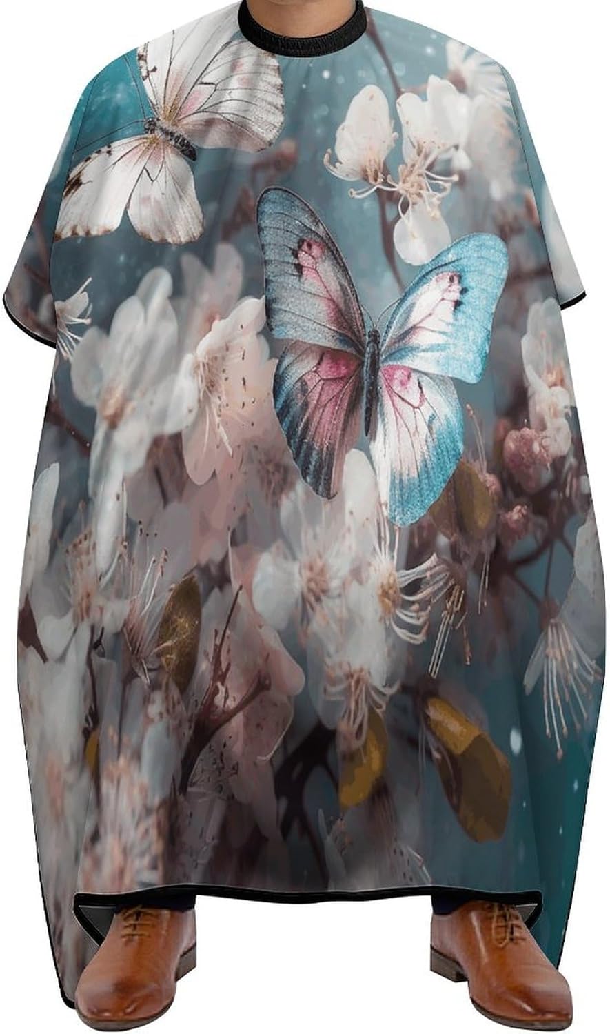 Butterflies Are Flying Apron for Women Men,Barber Cape with Adjustable Snap Closure,Hair Cutting Cape,66.9 X 56.7 Inches for Hair Dye, Comb-out, Styling, Shampoo