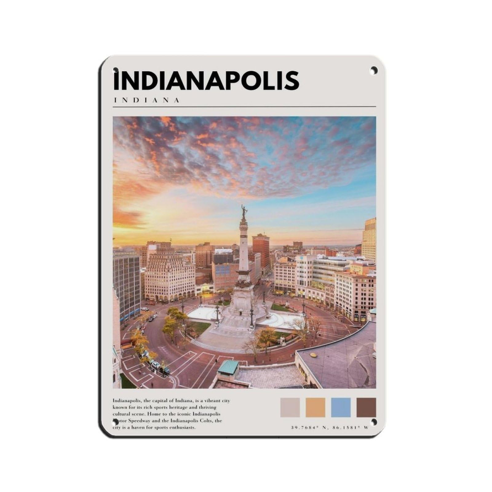 Indianapolis Art Indianapolis Indiana City Poster Tin Sign Vintage Metal Pub Club Cafe Bar Home Wall Art Decoration Poster Retro 12x16inch(30x40cm)