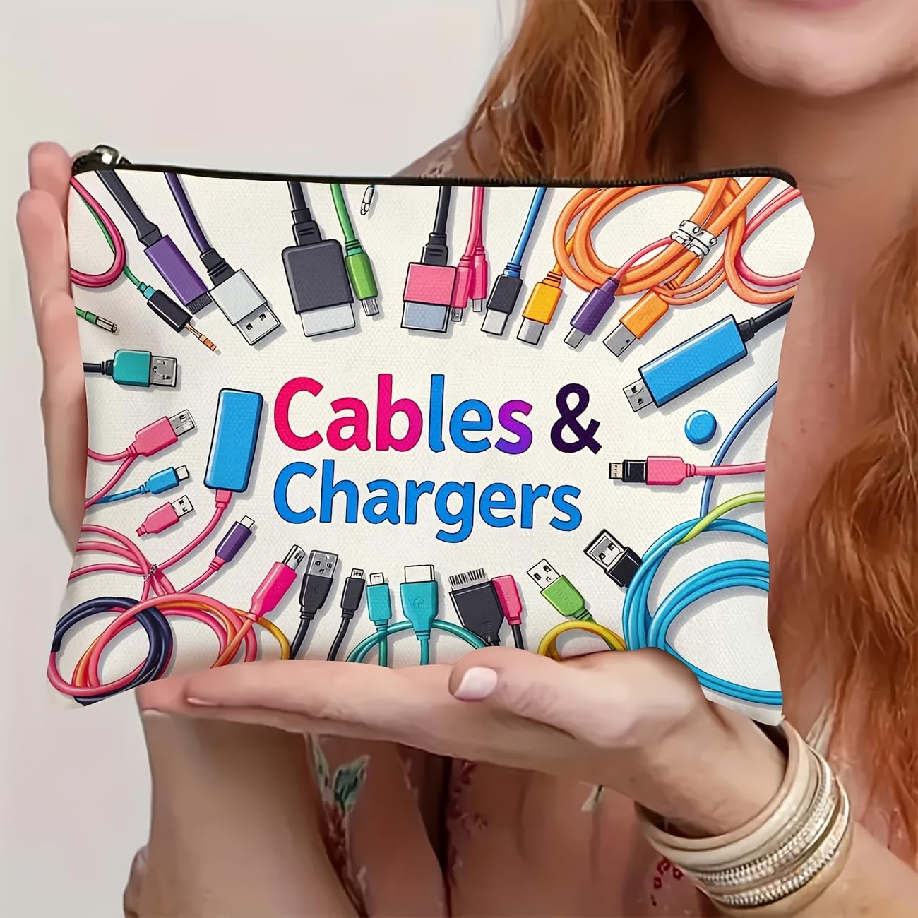 Colorful Cable and Charger Storage Bag - Versatile Travel Organizer for Chargers, Accessories, and Electronics - Durable Polyester with Zipper Closure - Ideal Gift for Men and Women