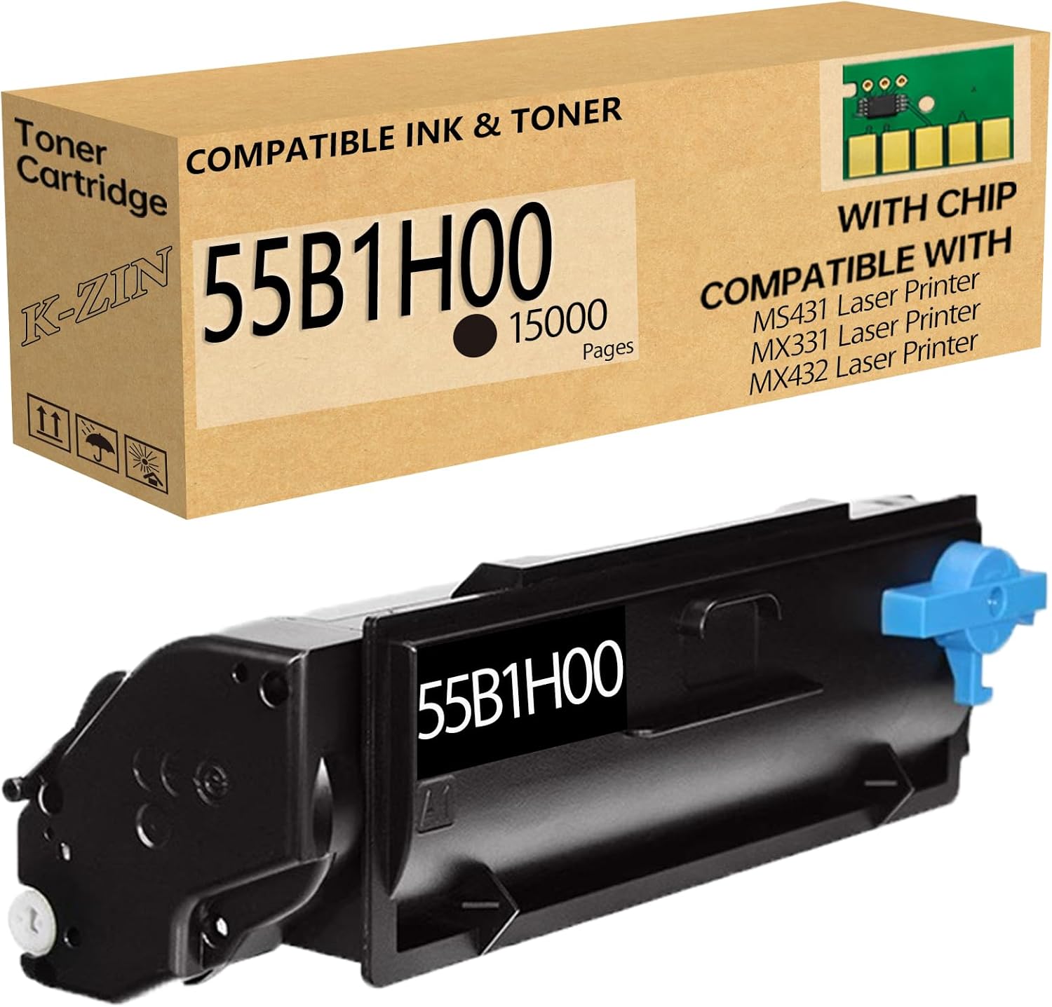 K-ZIN 55B1000 Black Toner Cartridge(with Chip) Compatible with Lexmark 55B1000 55B1H00 Toner Cartridge for MS331dn MS431dn MS431dw MX331adn MX431adn MX432adwe MX431adw Laser Printer(Black,3000 Pages)