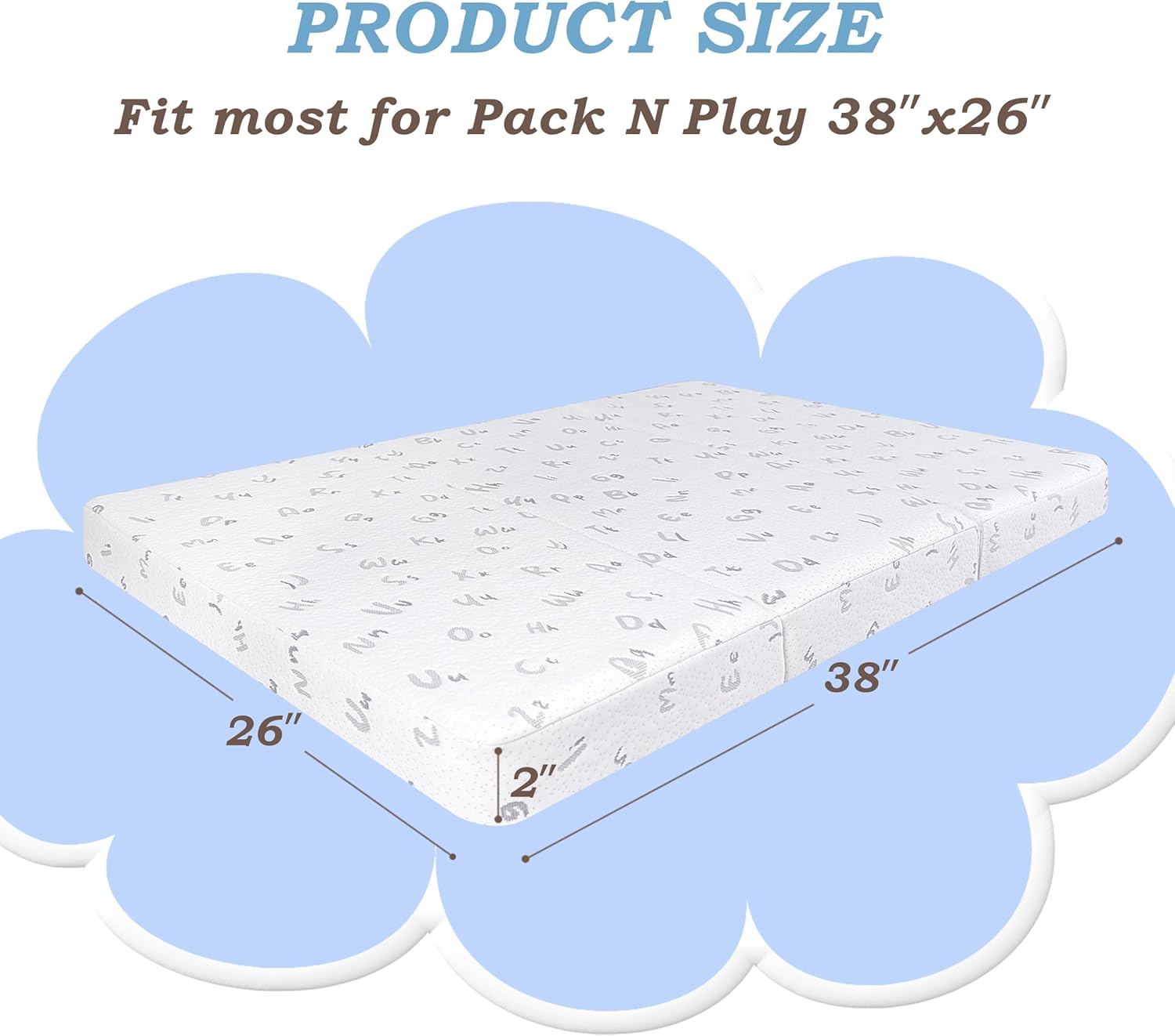 Trifold Pack and Play Mattress - 38"x26" Pack N Play Mattresses Pad with Breathable Removable Cover - High Density Foam Foldable Portable Travel Baby Crib Mattress,Bag Included