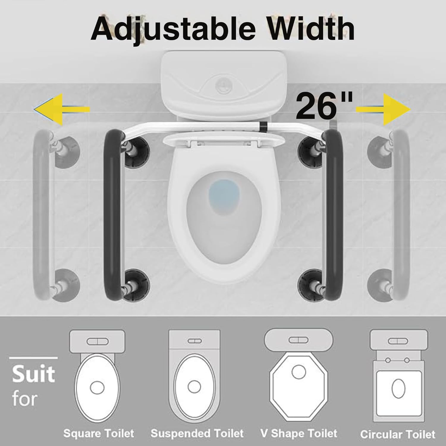 Adjustable Toilet Safety Handle – Fully Adjustable Height & Width Rail for Toilets – Strong Support Up to 300 lb – Easy Tool‑Free Installation – Ideal for Seniors, Pregnant & Mobility‑Challenged