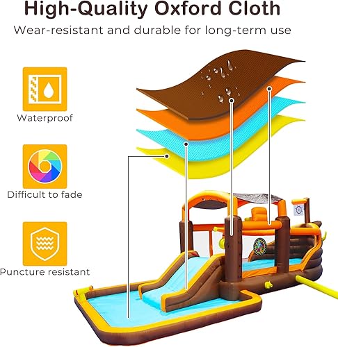 Miniatura 5 de Unovivy Tobogán acuático inflable con soplador de 650 W, tobogán acuático para niños en el patio trasero, casa de rebote de agua para parque