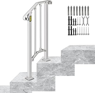 Happybuy Handrails for Outdoor Steps Fits 1 or 2 Steps Handrail Picket #1 Outdoor Stair Rail with Installation Kit for Outdoor Steps Hand Rails Matte White