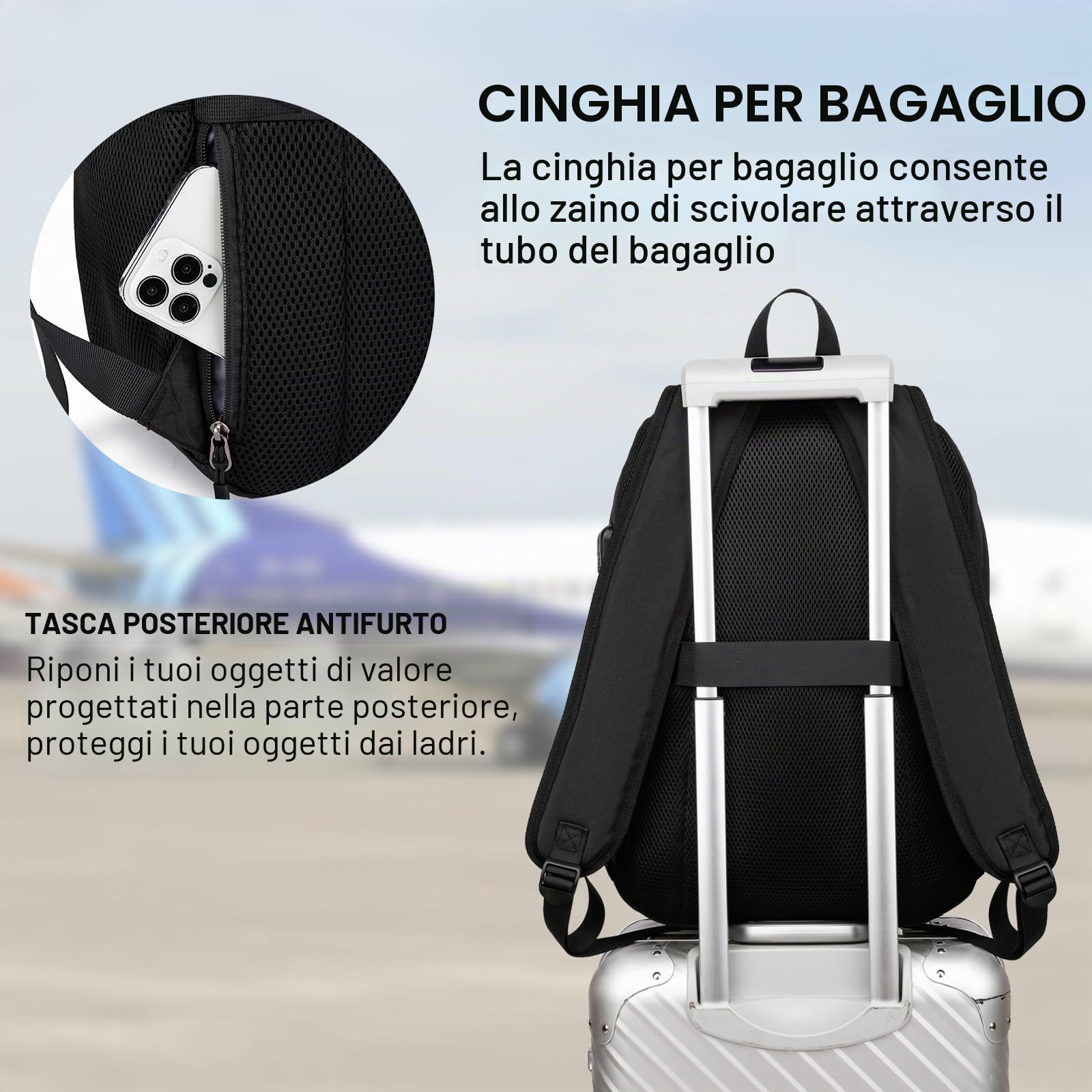 Zaino Uomo Zaino per PC Portatile, 17.3 Pollici Zaino Porta PC con Caricatore USB Media università Impermeabile