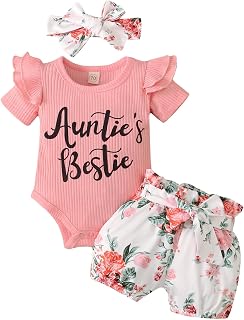 hahuha Giraffe Items for Girls Infant Girls Short Sleeve Letter Printed Ribbed Romper Bodysuits Floral Printed Shorts Headbands Newborn Outfits 3month Girl Clothes