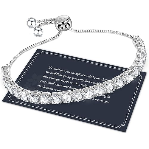 J.Fée Silver Bracelet, S925 Tennis Bracelet with Sparkling 5A Cubic Zirconia Silver Bracelets for Women Adjustable Bracelet for Women Bracelets Womens Bracelet Women Gifts for Women Mom