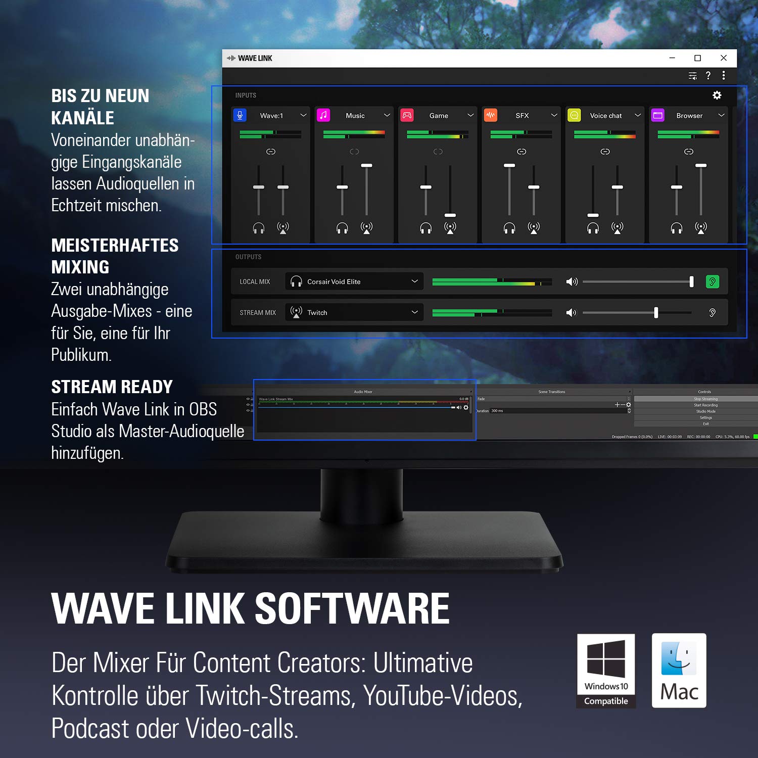 Elgato Wave:1 - Professionelles USB-Kondensatormikrofon für Streaming, Gaming, Homeoffice, gratis Mixing-Software, Soundeffekt-Plugins, Anti-Verzerrung, Plug & Play, Mac/PC, kompatibel mit Stream Deck