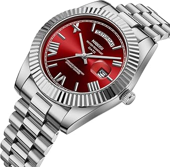 NIBOSI Men's Analogue Quartz Watch Rose Gold Silver Day and Date Display