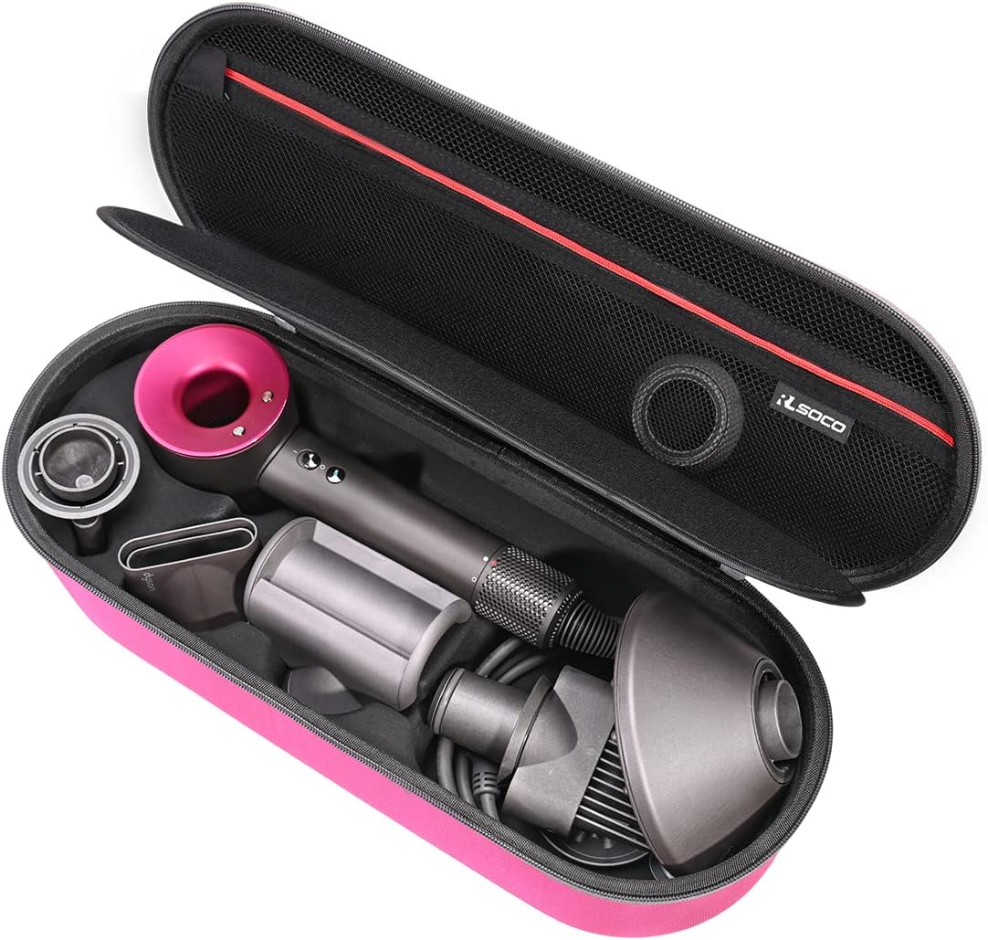 Hard Case for Dyson Supersonic Hair Dryer HD08 HD07 HD15 HD03 HD01, Portable Travel Storage Bag for Dyson Supersonic Hair Dryer - Fits Complete Supersonic Accessories by RLSOCO - Deep Pink (Case Only)