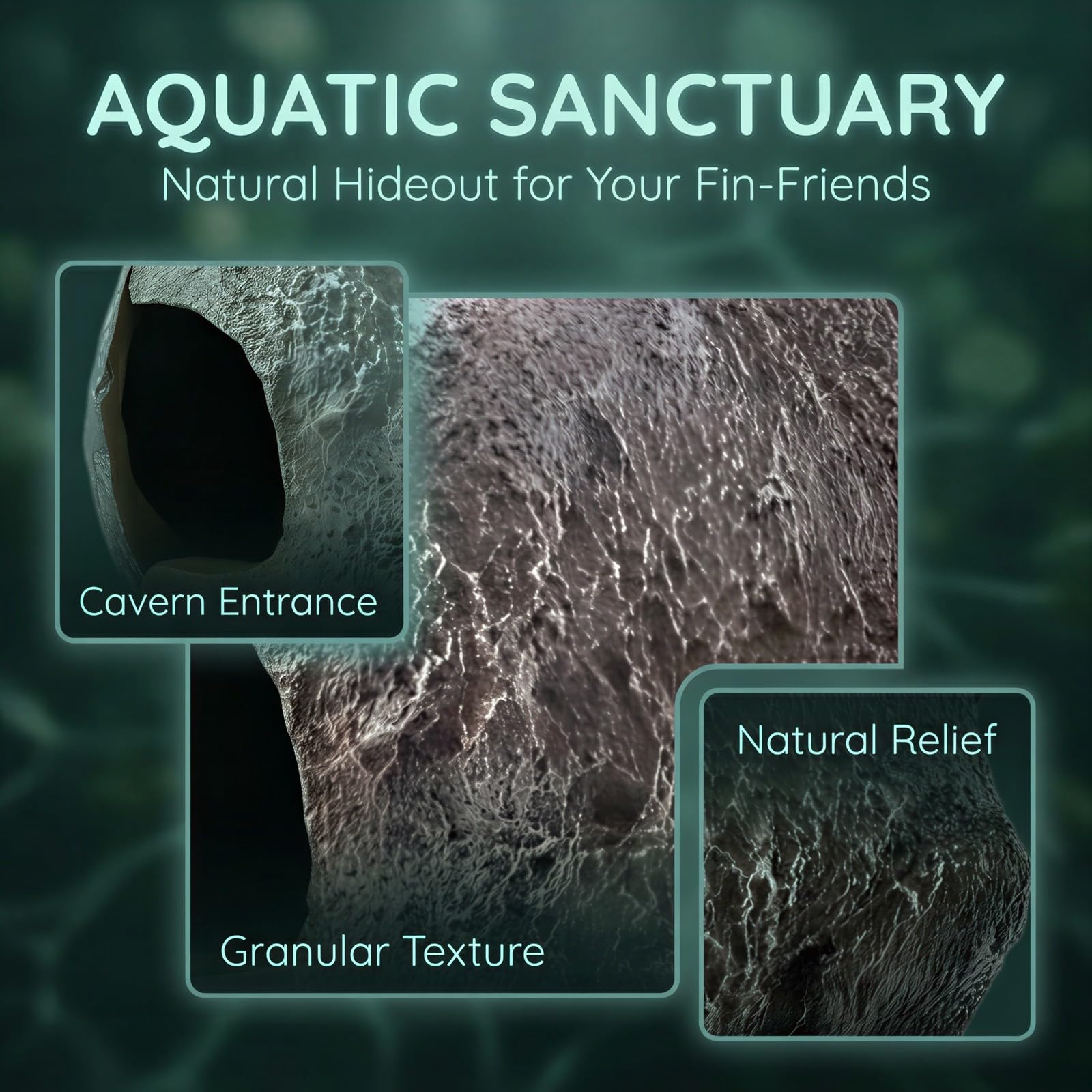 Aquarium-Höhle für Fische, 4,6 x 3,7 x 3,7 Zoll, Versteck mit Secure Grip für Aquarium, realistische Unterwassersteine für Garnelen, Harz-Deko für Buntbarsche und Bodenfische