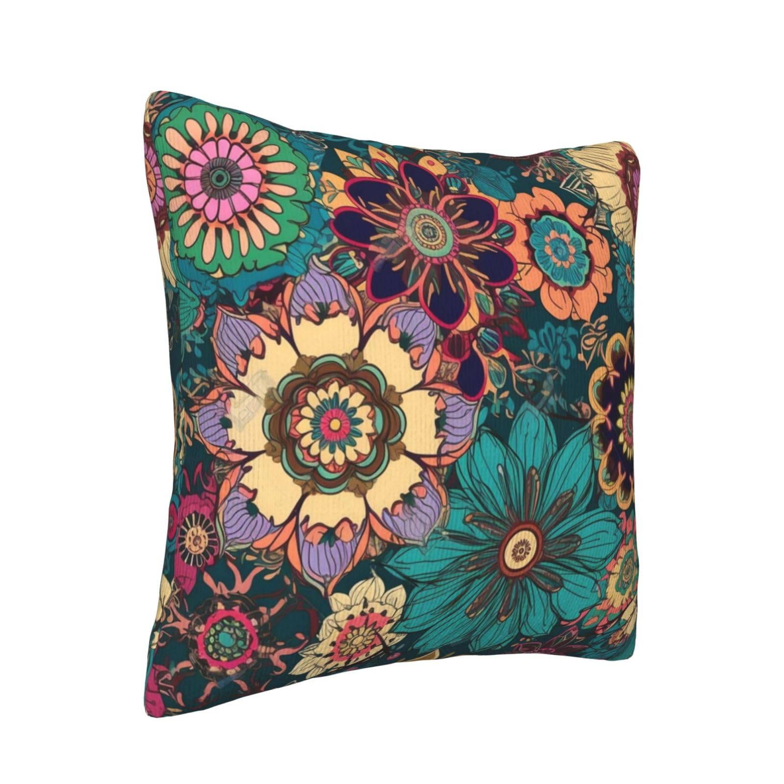 Federa per cuscino in velluto a coste con fiori bohémien, morbida, quadrata, decorativa, per camera da letto, divano, fattoria, 50,8 x 50,8 cm