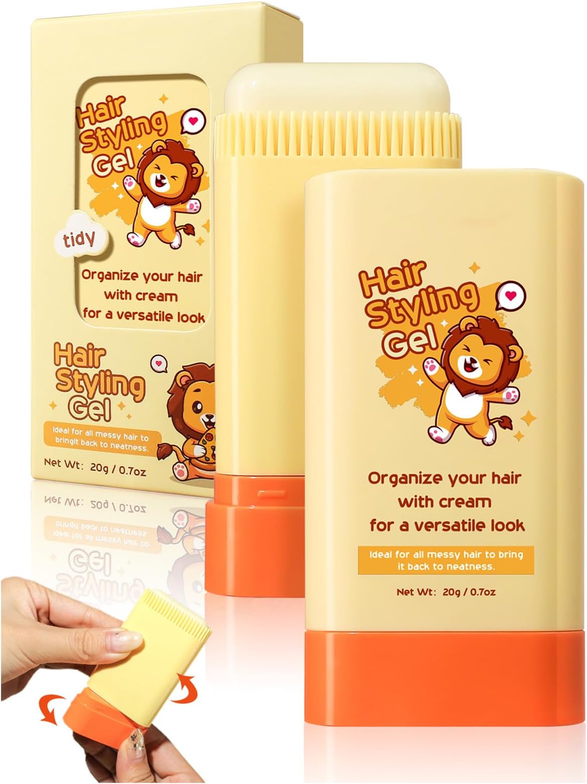 Hair Styling Gel for Kids, Children's Hair Wax Stick - Built-in Comb 2-in-1 Hair Finishing Stick, Natural Ingredients Refreshing and Non-Greasy, Easy to Styling, 0.71oz