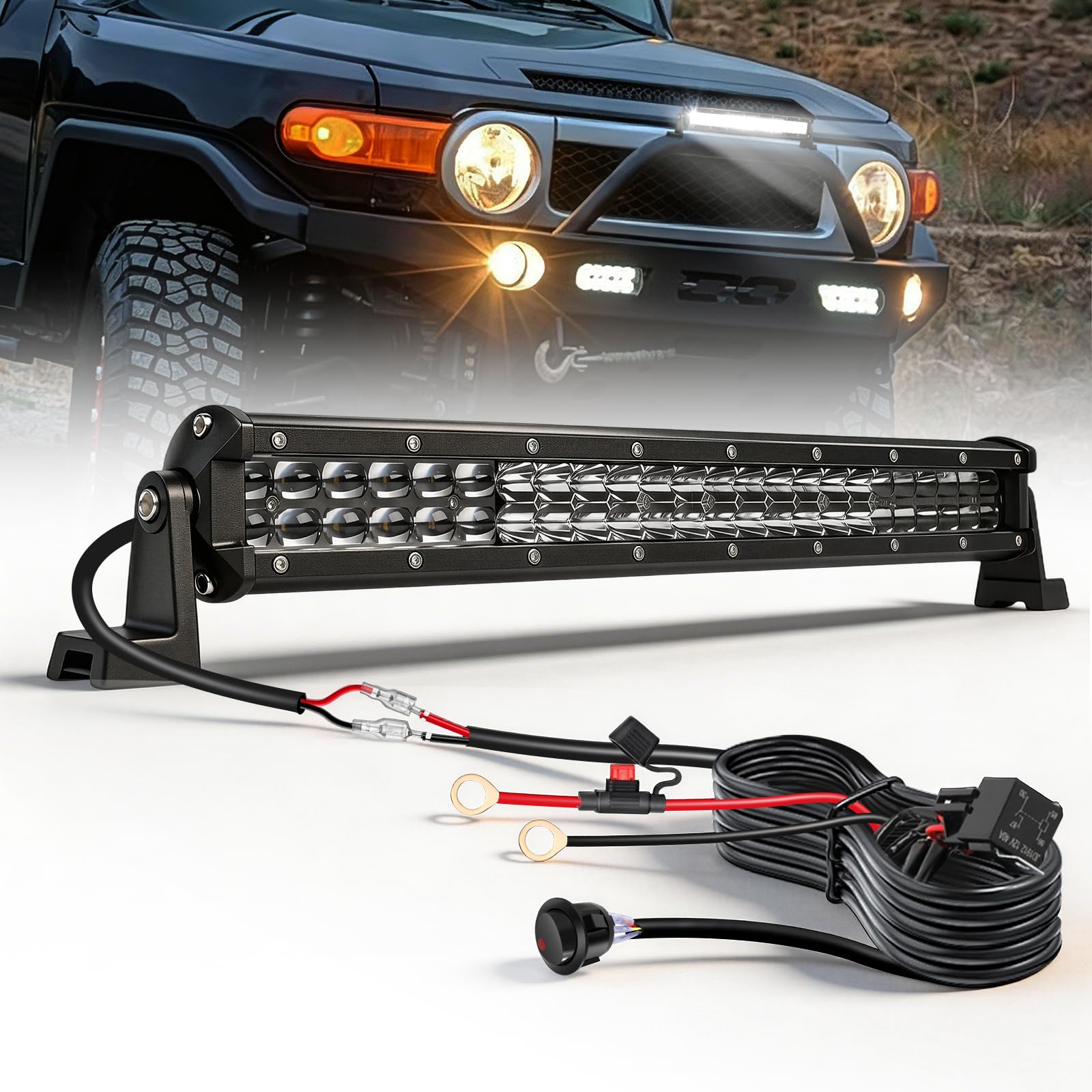 CO LIGHT 20 Zoll Light Bar Auto 55W 25000LM LED Balken Auto E-Geprüft Flutlichtstrahl Spotstrahl Kombiniertes Licht Für 4x4 LKW Auto ATV Buggy Traktor Wiring Harness Kit