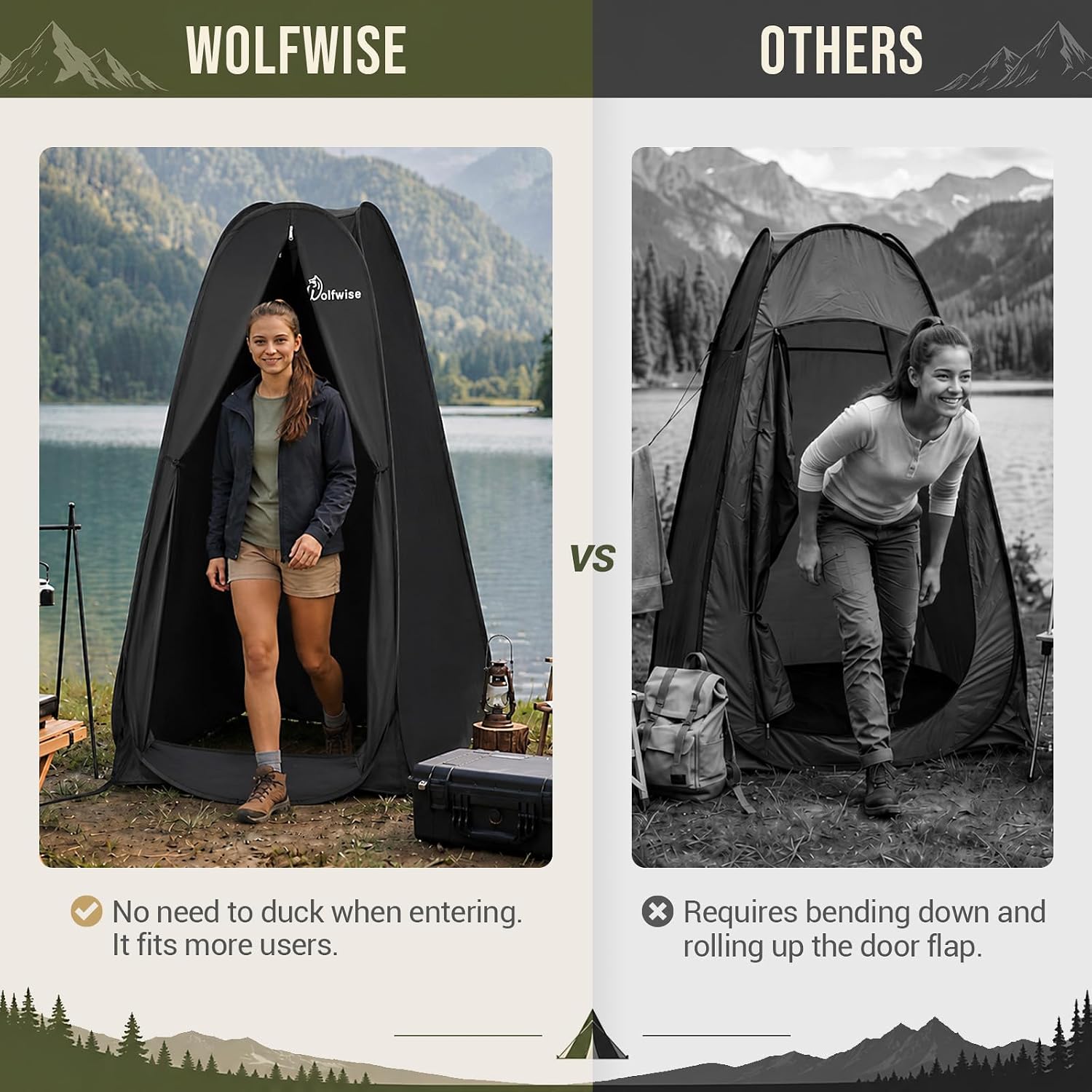 Wolfwise Pop Up Changing Tent, Portable Instant Shower Ten with Ventilation Window & Carry Bag, Privacy Bathroom Toilet for Beach, Camping & Outdoor, Width 37 ", Height 68.5 "