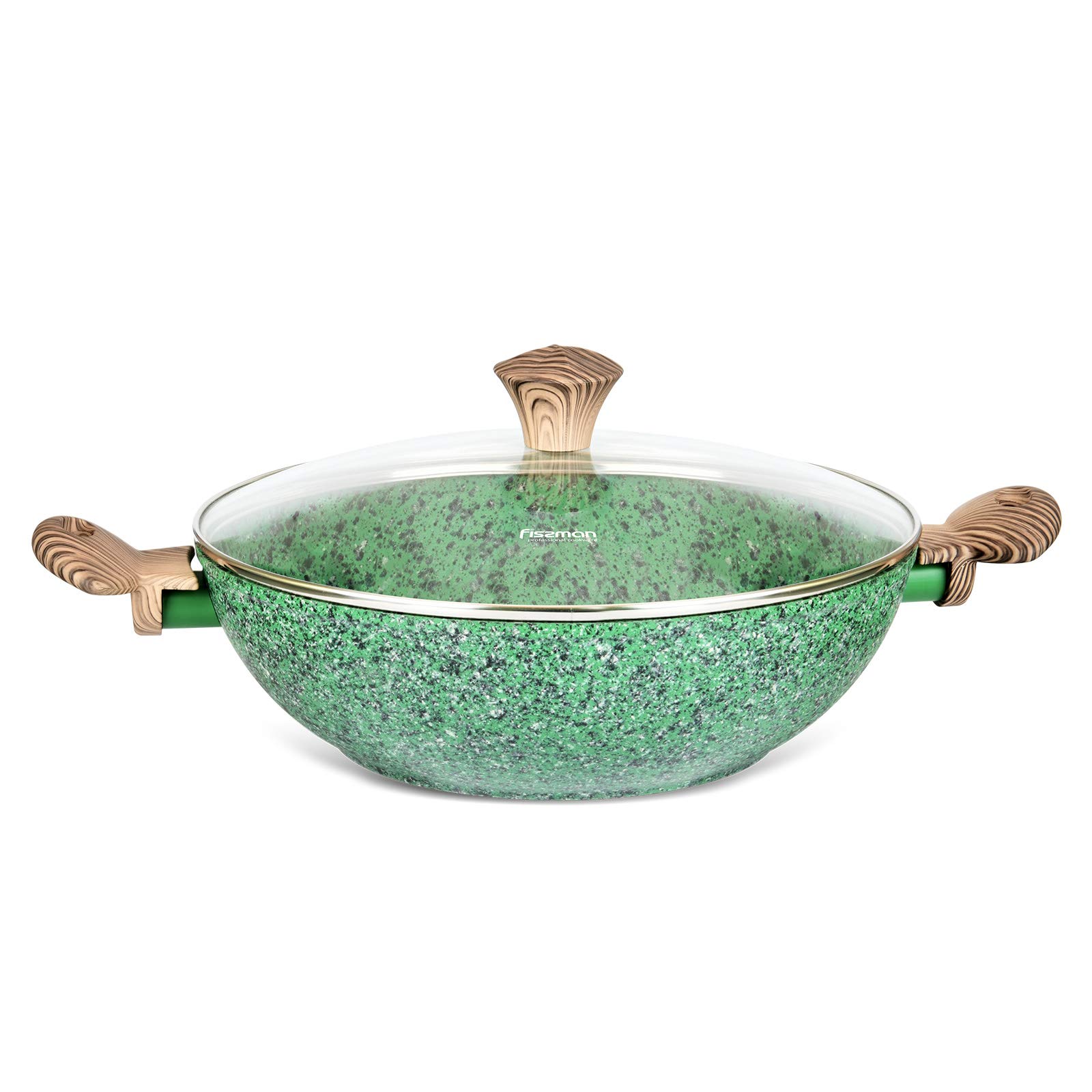 Fissman Wok with Glass Lid MALACHITE Series - Aluminium with Non-Stick Coating (30cm/4.8L) Kadai Wokpan - Induction Bottom