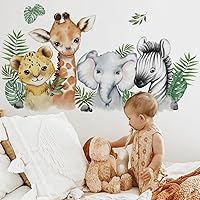 Vista 3 de 52.51x23.62 Pulgadas Adhesivos de Pared de Animales de la Selva Acuarela Pegatinas de Pared de Animales del Bosque Safari Adhesivos de Elefante