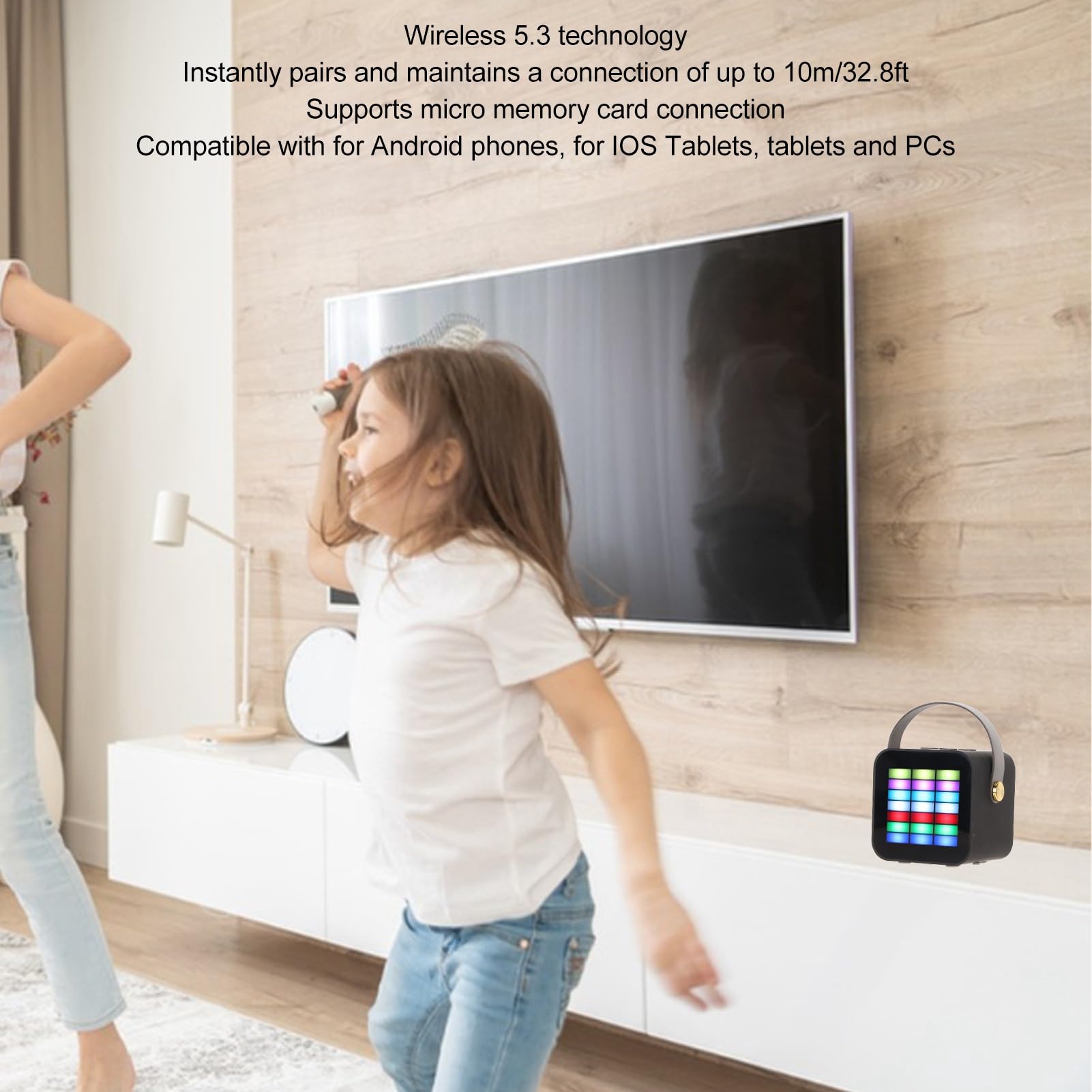 Septpenta Mini Karaoke per Bambini, Altoparlante Bluetooth Portatile, Effetti di Illuminazione a LED Altoparlante Bluetooth Wireless, con 2 Microfoni Wireless per Regali di Compleanno