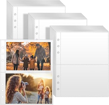VOKOY 90 Pack Clear Binder Sleeves, Double Sided 2 Pocket Plastic Sleeves Pouch Binder Inserts Refill Sheets Protectors Photo Card Album Page Sticker Organizer for 6 Ring A5 Binder,360 Pockets
