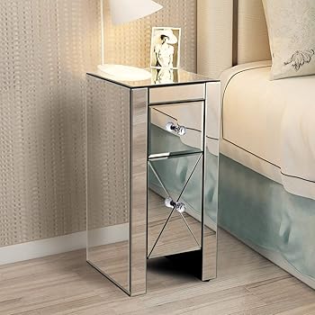 Amazon Com Lazymoon Small Mirrored End Table 2 Drawer Nightstand Bedside Table Storage Accent Cabinet Silver Kitchen Dining