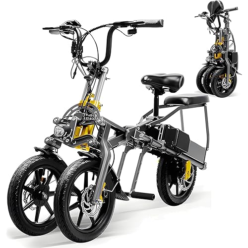 Foldable Electric Bike for Adults, 48V/350W Electric Bicycle, Dual Battery Lectric Bikes, 3 Rounds Aluminum Alloy 2 Seater Bicycle Electric, 37.3~49.7 Mi Range (Black)